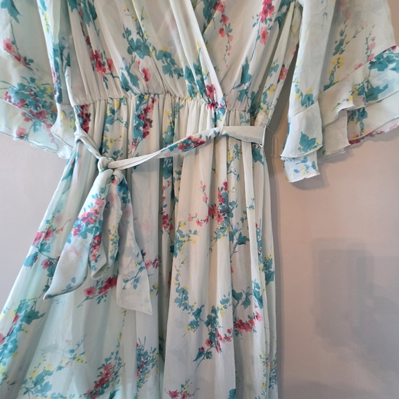Kate & Lily Floral Print Garden Boho  Feminine Maxi Belted Light Green Dress 6 - Picture 7 of 16